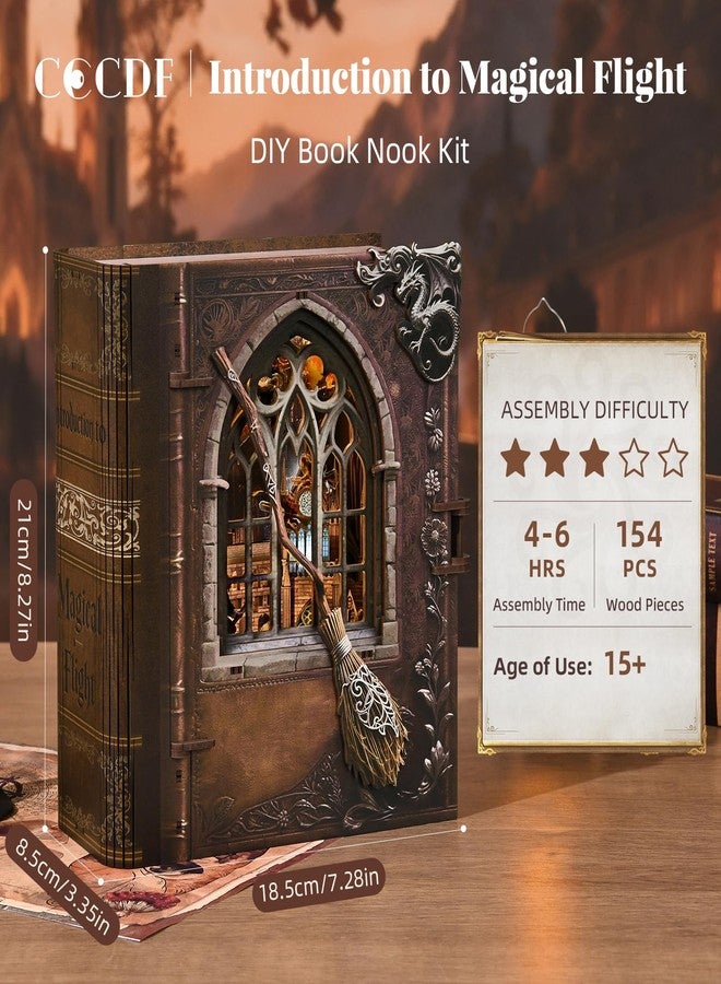 CCCDF Book Nook Kit, DIY Miniature Dollhouse Magic Book for Adults and Teens, 3D Wooden Puzzle Bookends with Sensor Led Light, Gifts for Family, Friends (Introduction to Magical Flight) - Image 2